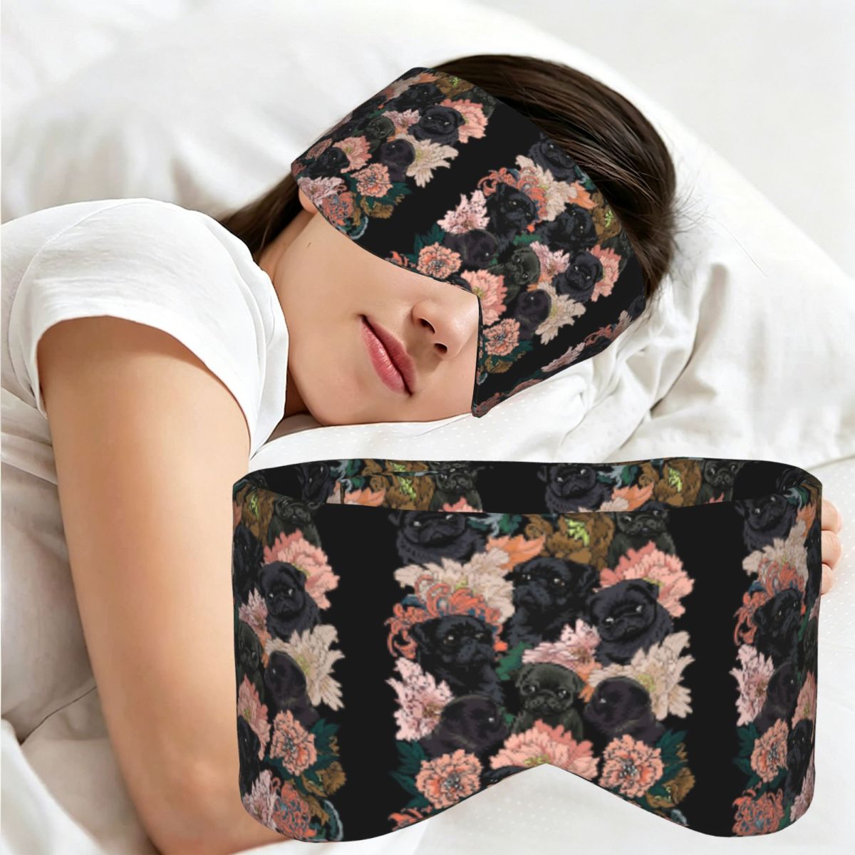Tech Queen - Antifaz para dormir Black Pug, antifaz